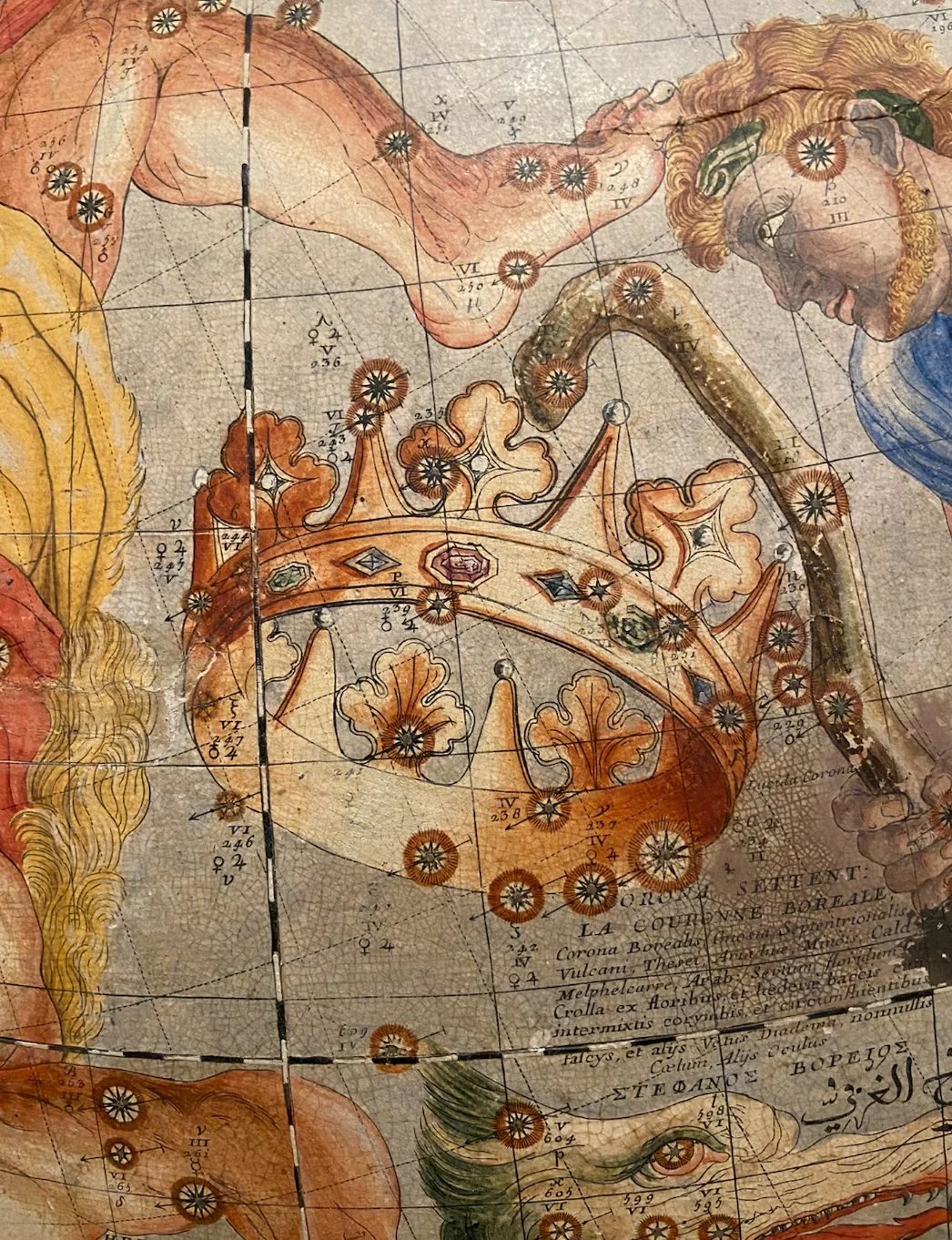 Globes in the Coronelli tradition, raised on their turned bases